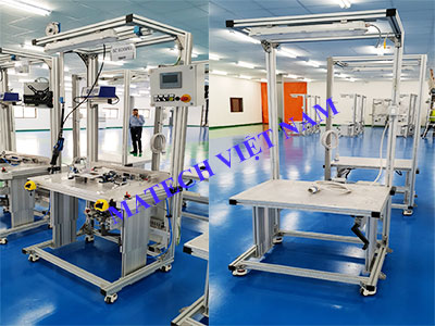 Bàn đặt máy khung nhôm mặt gỗ